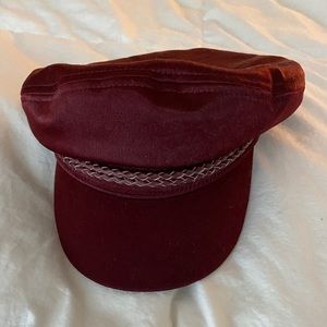 Maroon velvet Baker Boy cap
